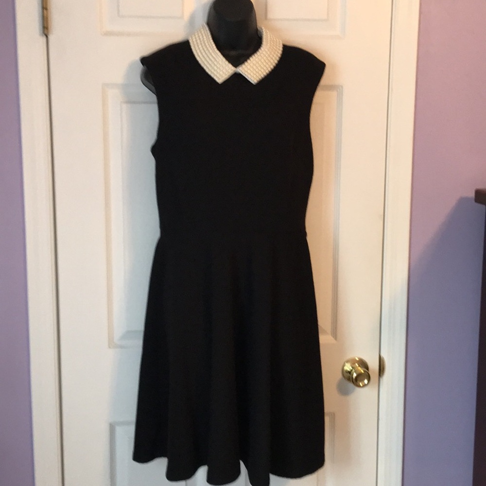 Betsey Johnson black dress with pearl collar